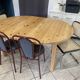 Round table 117cm extendable with a solid pine extension, vintage from the 1970s.