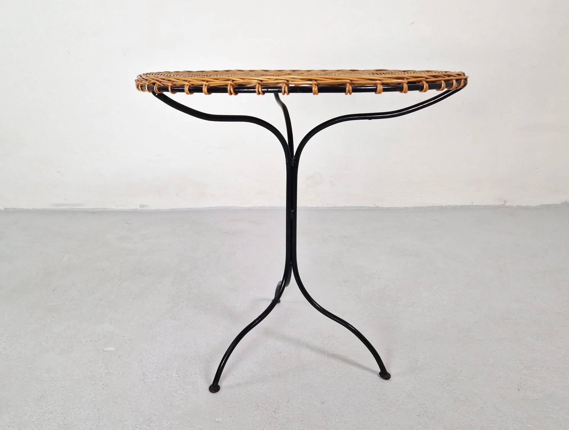 Side table in rattan and wrought iron, France, 1970s