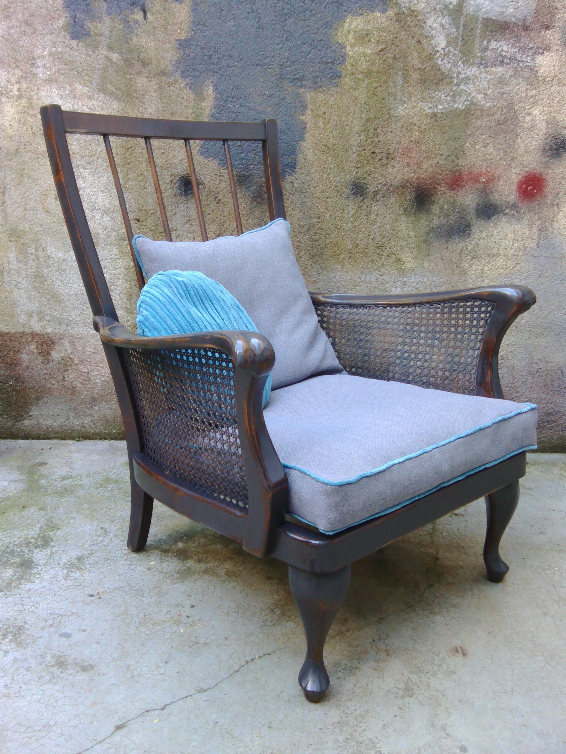 1950s vintage wooden armchair and caning
