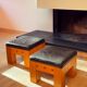 Pair of Low Wooden Stools with Leather Seats, 1970s