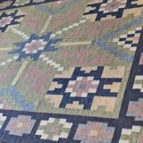 Mid century Scandinavian rug, Swedish wool flatweave with geometric design