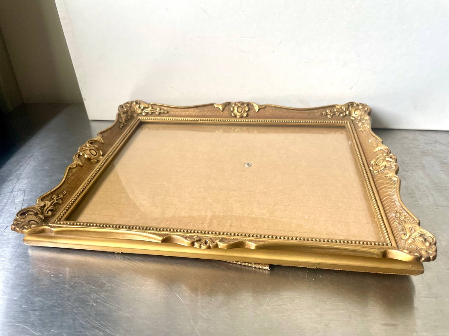 Antique Wooden Frame  gold colored  28 cm x 22 cm CONVEX Glass