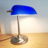 Blue glass and brass bankers lamp