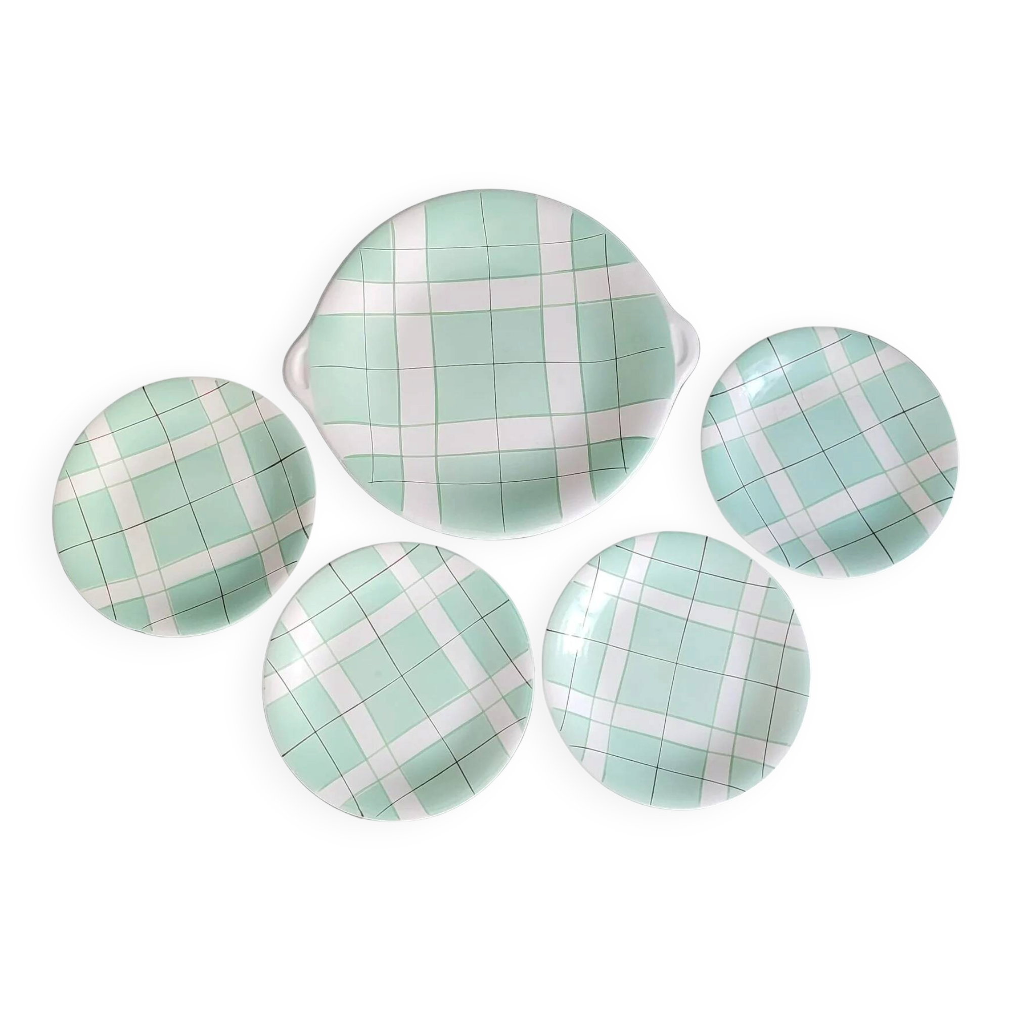 Dessert service - Dish and 4 plates Hossegor pottery from Salins - Ref 916