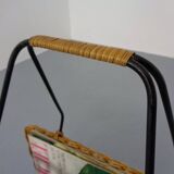 Magazine rack in filigree rattan and steel, 1960s