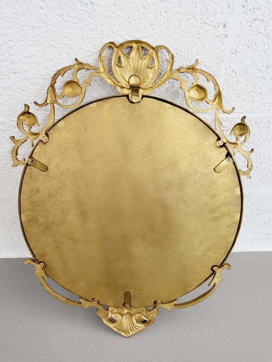Miroir Médaillon Rond en Laiton, 1950s