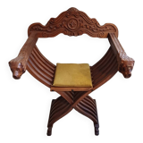 Florentine Savonarola chair, entirely hand-carved in walnut