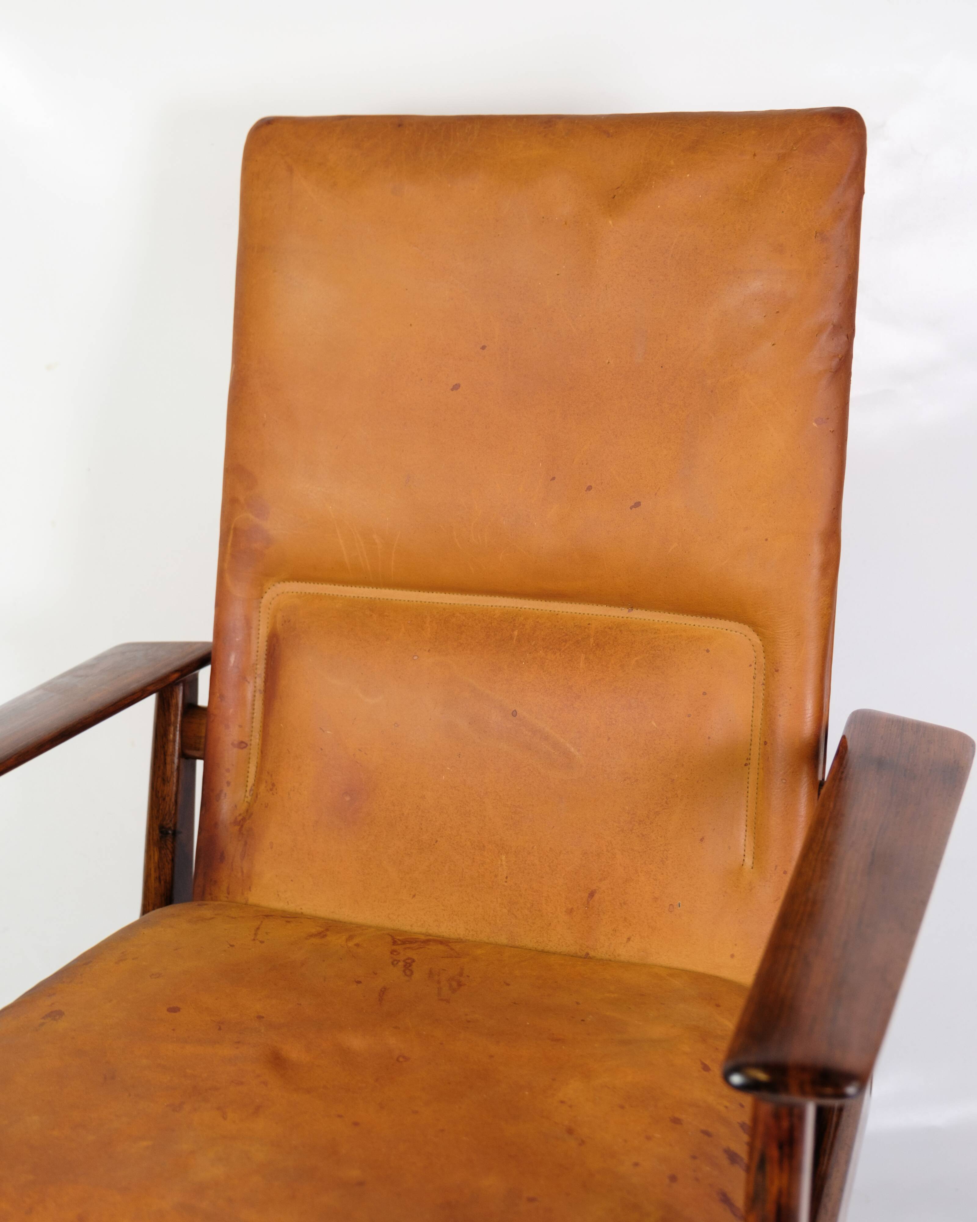 Office Chair Model 419 Made In Rosewood With Cognac Leather Seat By Arne Vodder For Sibast from 1960