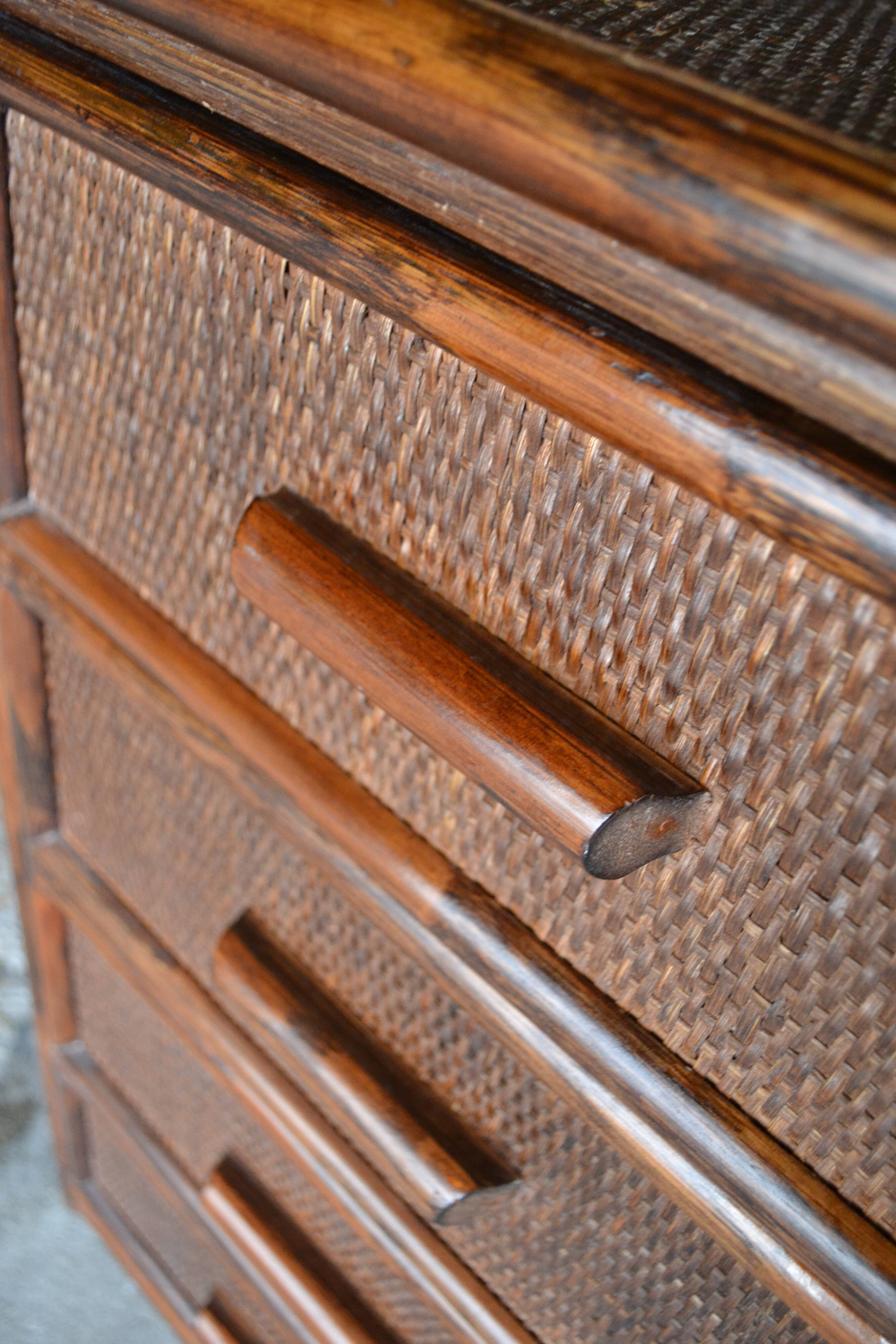 commode rotin et bambou années 70