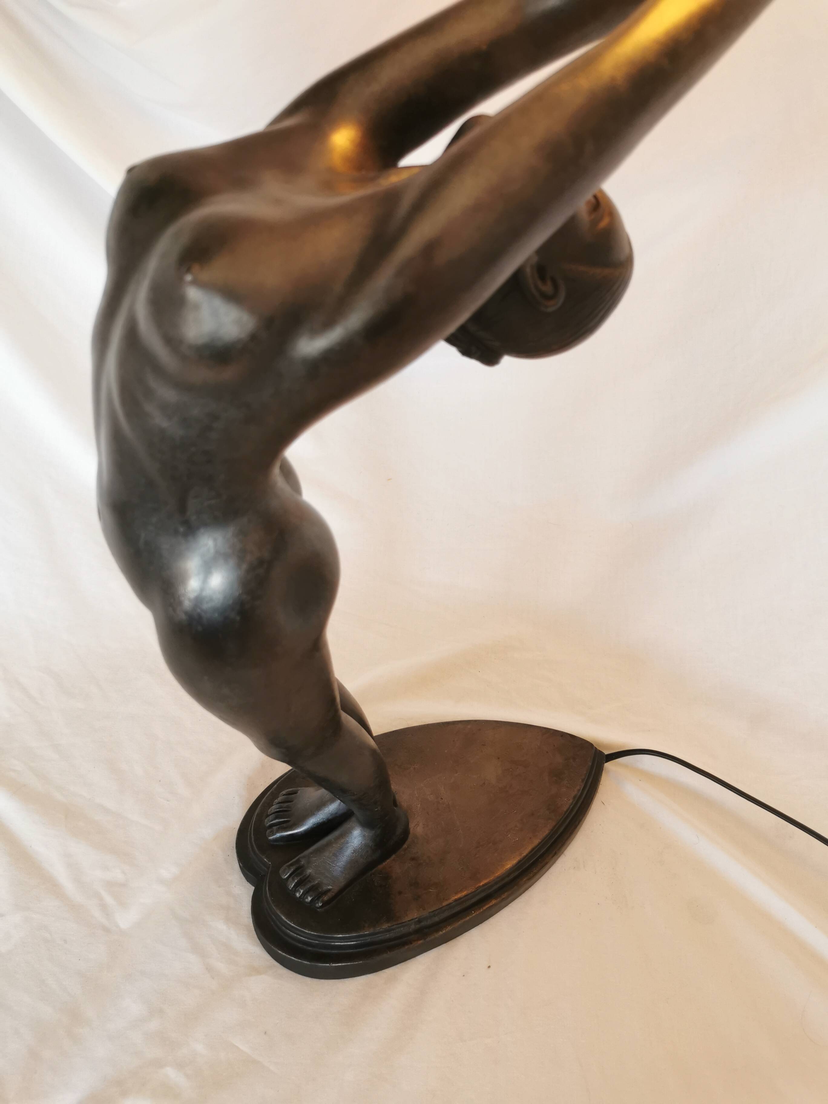 Large lamp, woman with ball, yoga, art deco style, 1980