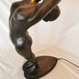 Large lamp, woman with ball, yoga, art deco style, 1980