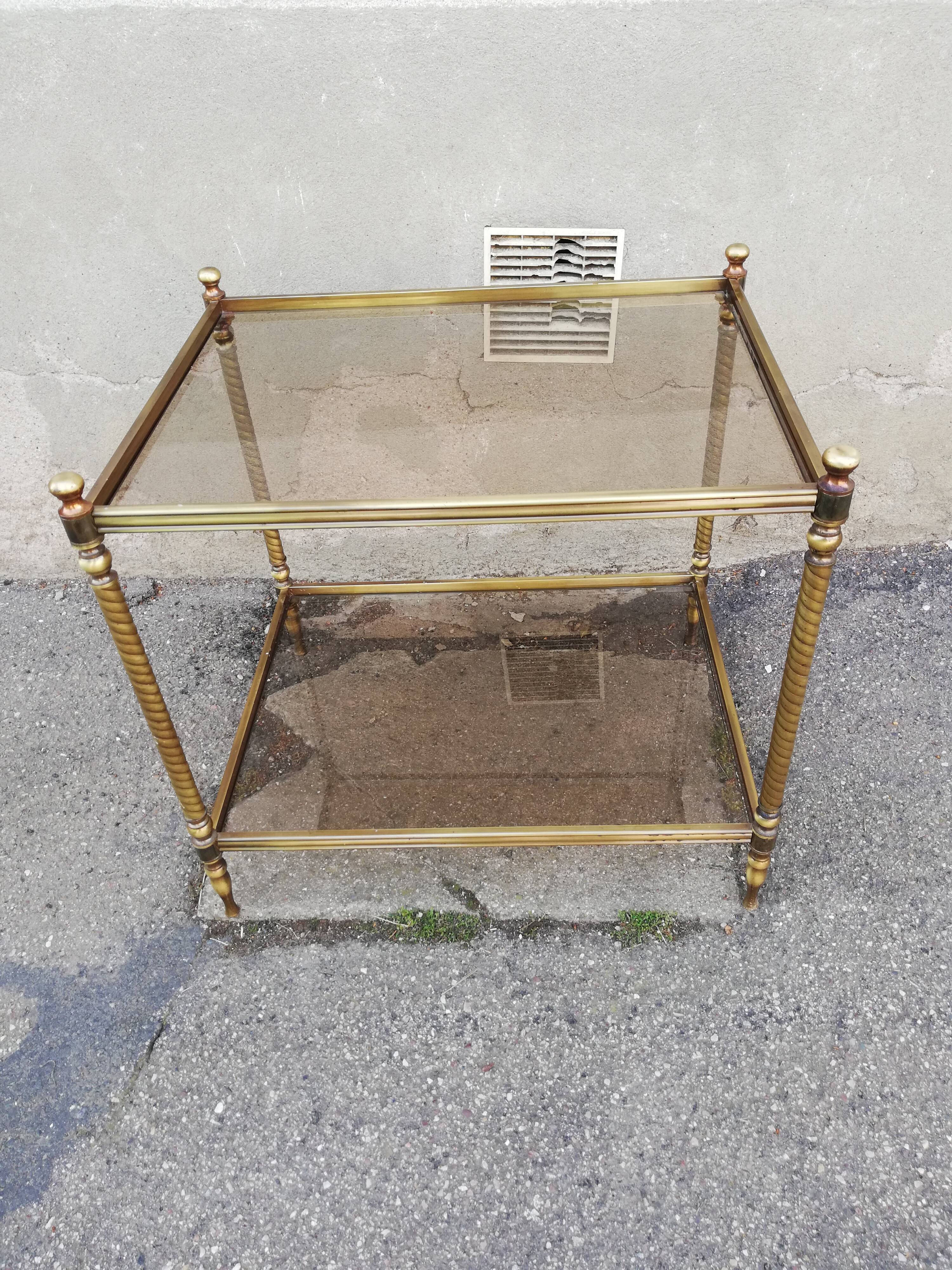 Vintage brass side table and 2 smoked glass trays