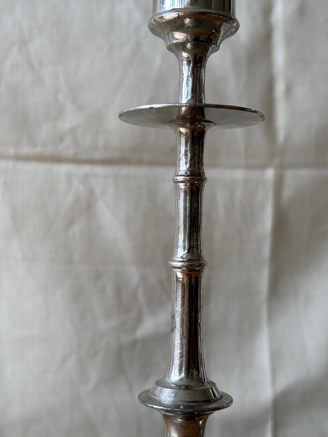 Silver-plated metal candlesticks imitating bamboo, 1960