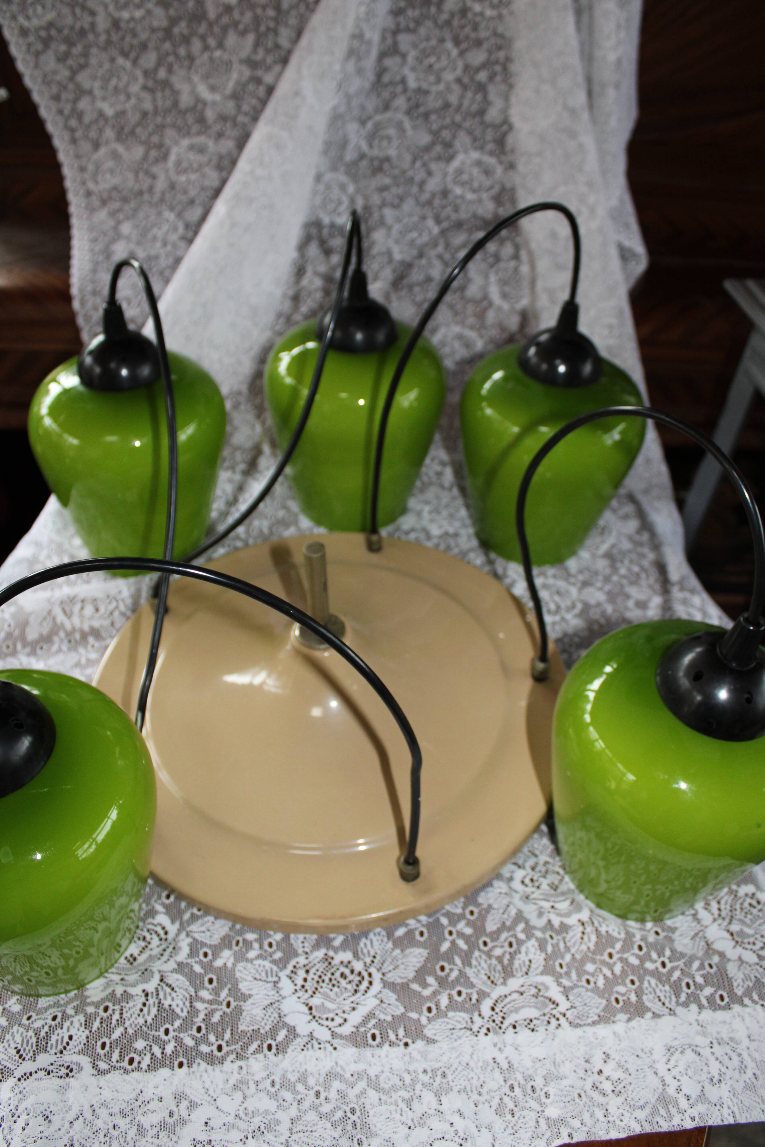 Suspension lustre cascade 5 globes opaline vintage