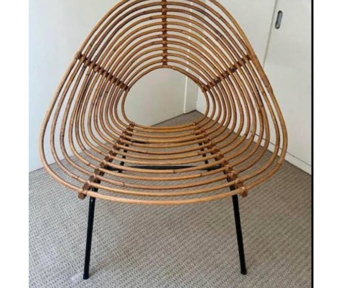 Chaise design en rotin, H. Broekhuizen pour Rohé Noordwolde, années 1960