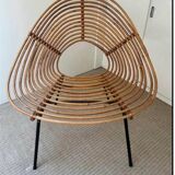 Chaise design en rotin, H. Broekhuizen pour Rohé Noordwolde, années 1960