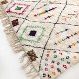 Moroccan Berber carpet azilal ecru with diamonds and colorful patterns 300x188cm