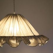 Suspension Emilia, pleated lampshade with frills, olive stripes