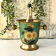 Vintage brass and green enamel cloisonné champagne cooler with sunflow