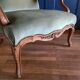 Vintage Louis XV style wing chair, light green velvet