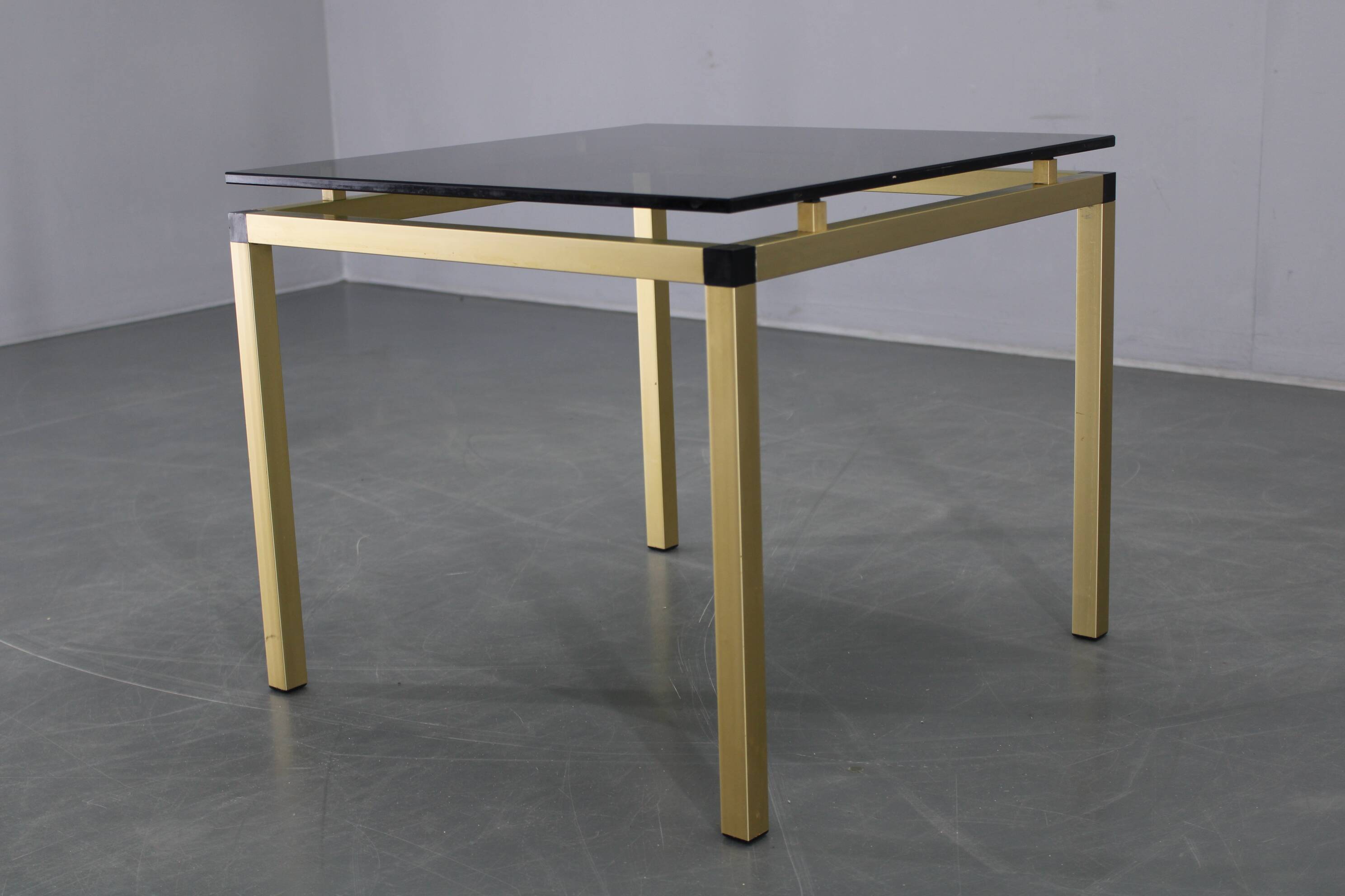 1970s Italian brass finish coffee table with smoked glass top