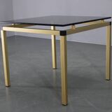 1970s Italian brass finish coffee table with smoked glass top