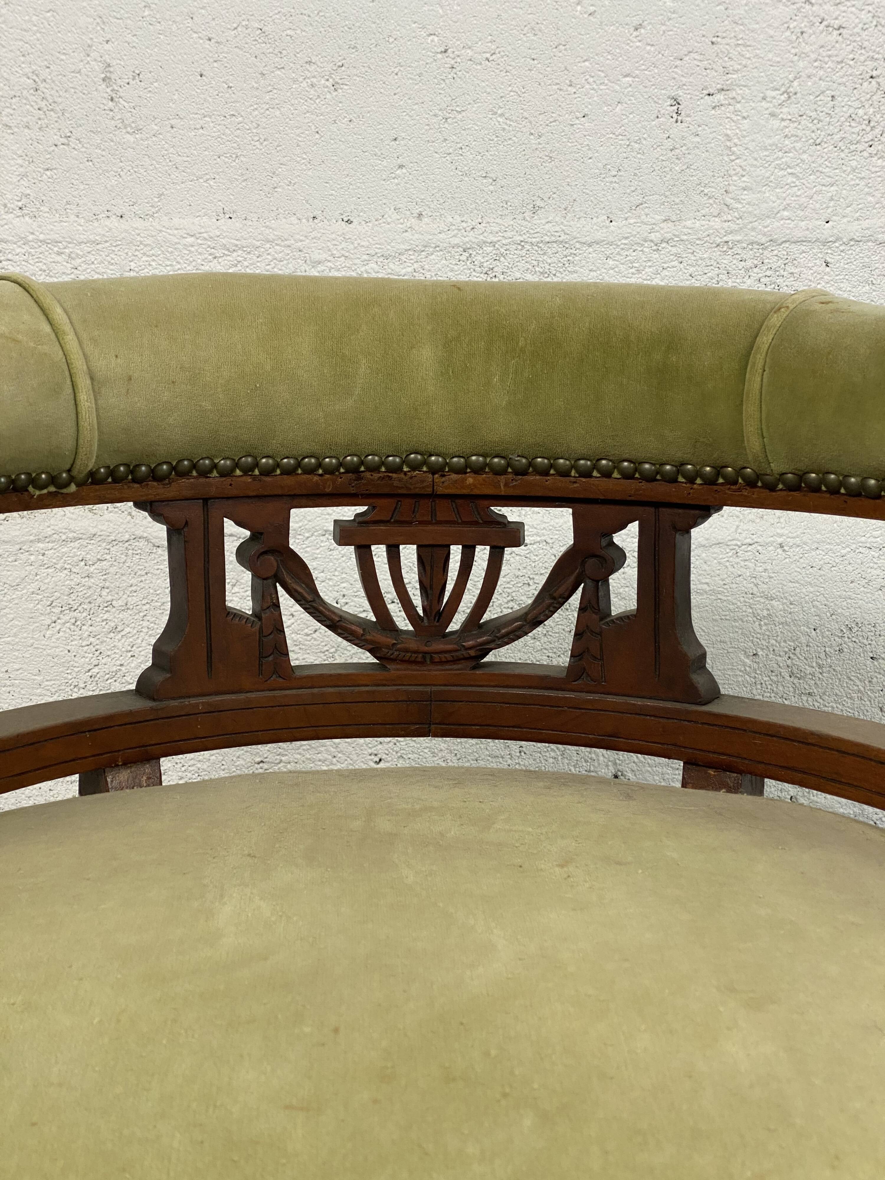 Fauteuil empire velours vert ancien