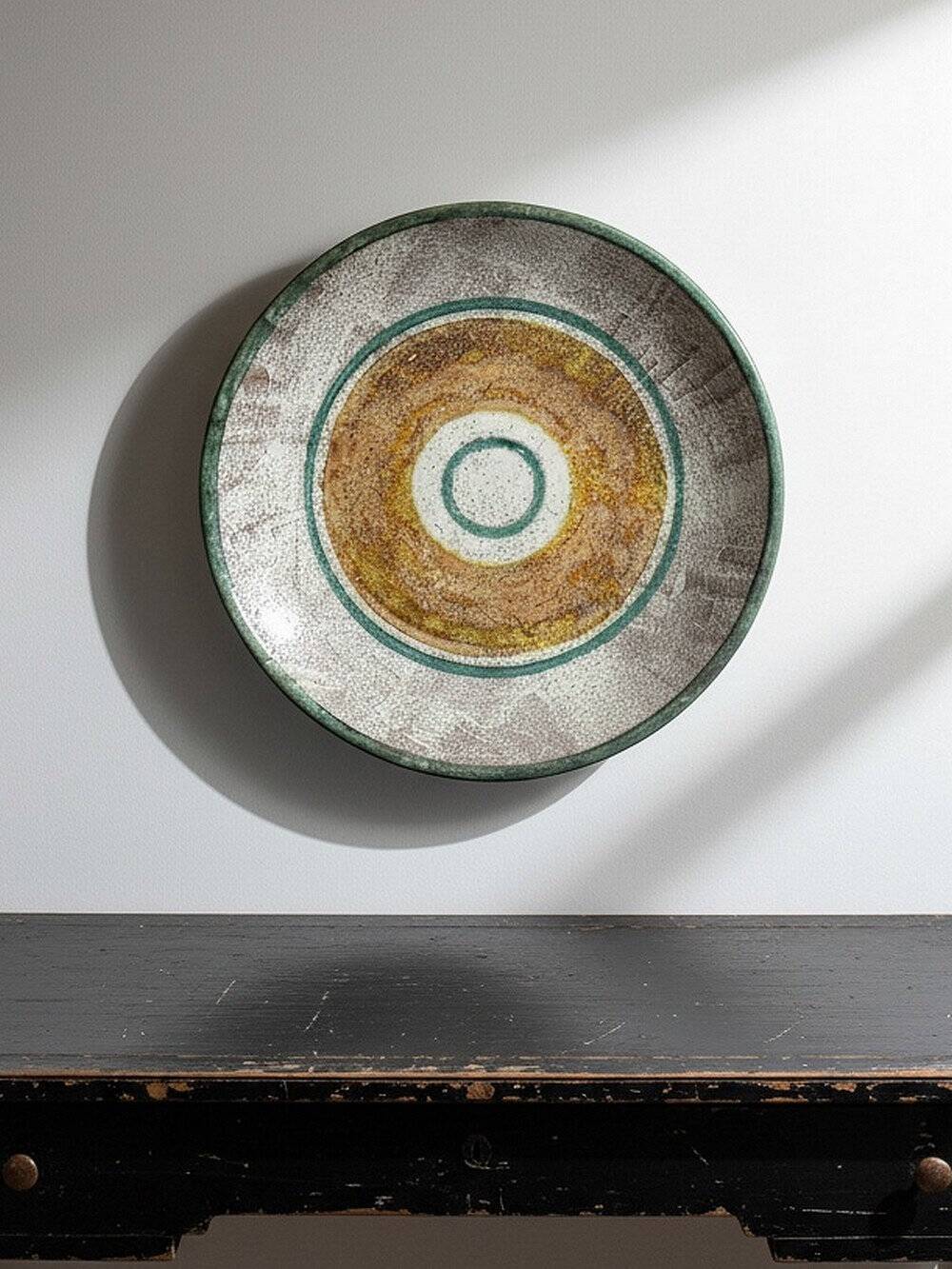Large ceramic art bowl from the 50s-60s, vintage wall decoration or fruit bowl.