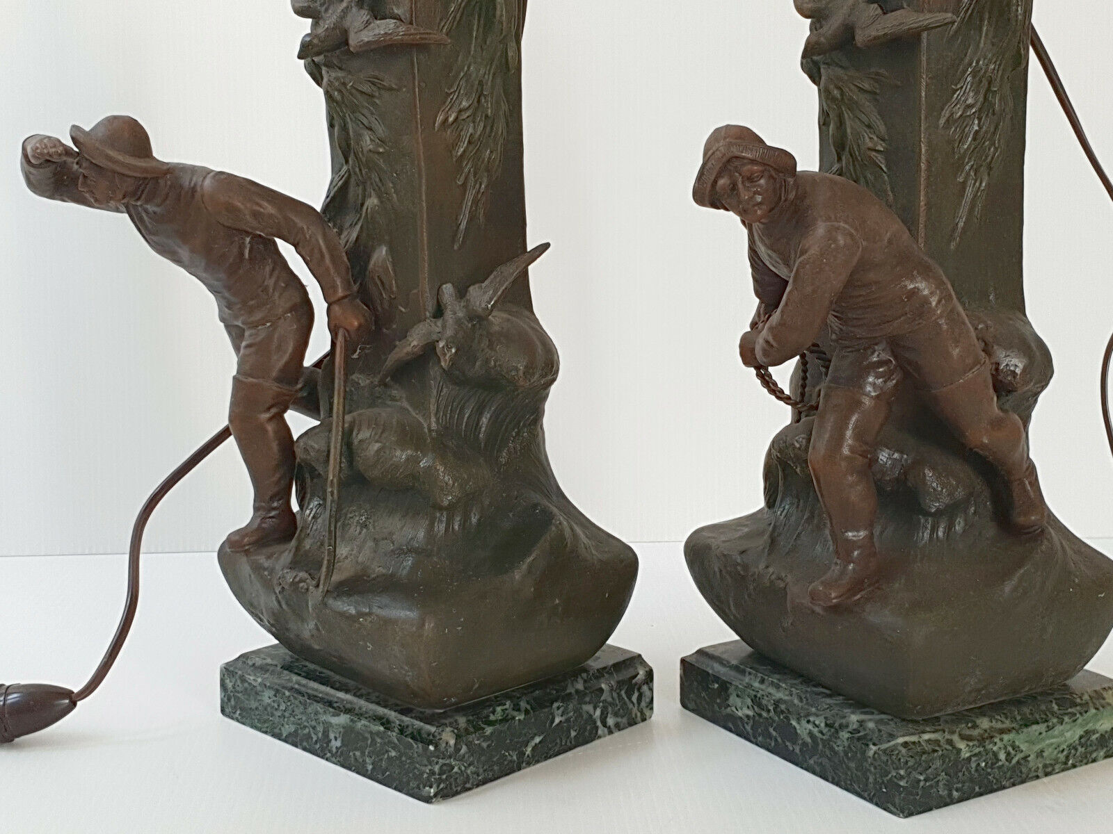 Pair of fisherman lamps art deco 1940 1940 vintage in metal & marble 30s 4