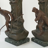 Pair of fisherman lamps art deco 1940 1940 vintage in metal & marble 30s 4