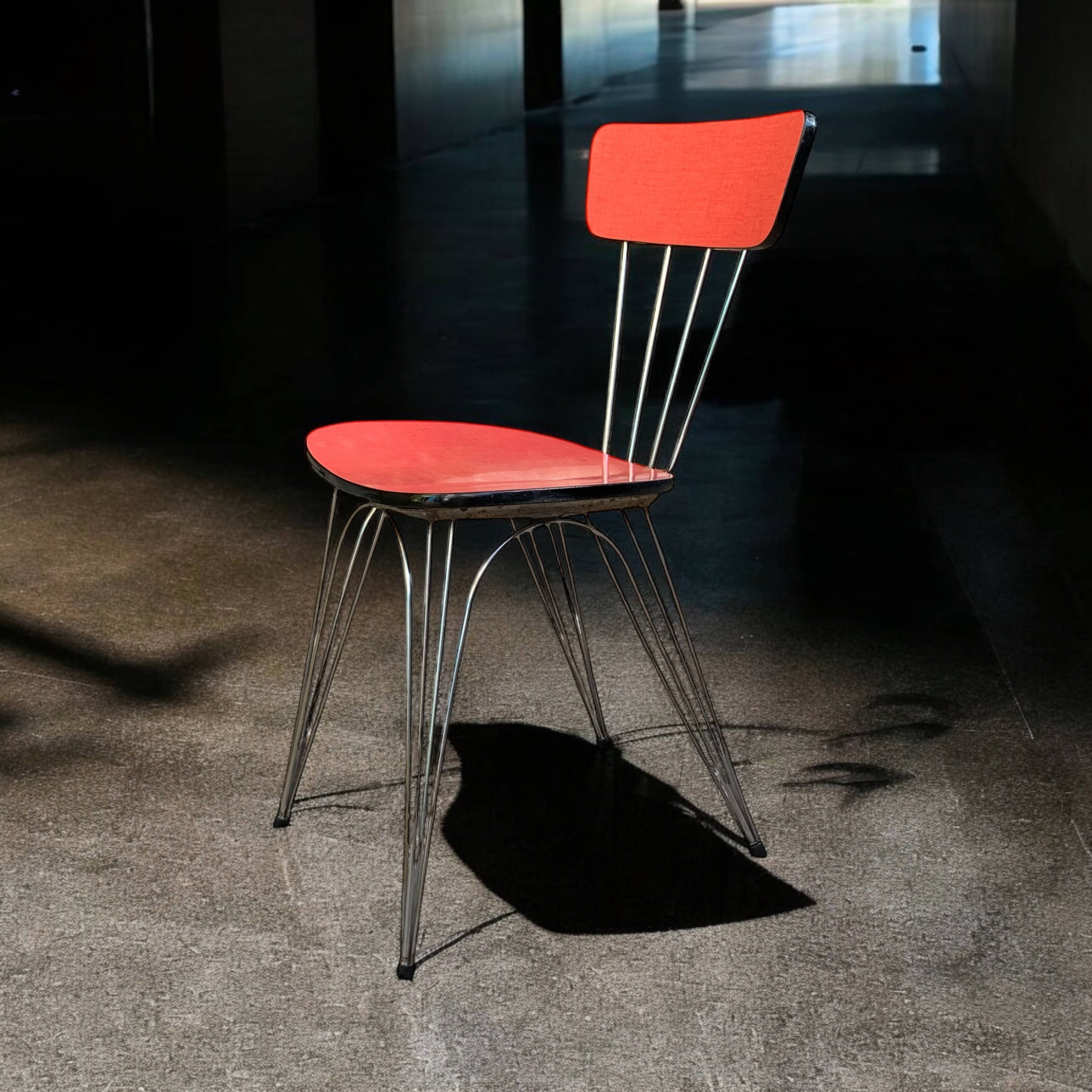 4 red Formica chairs with Eiffel legs, 1950s