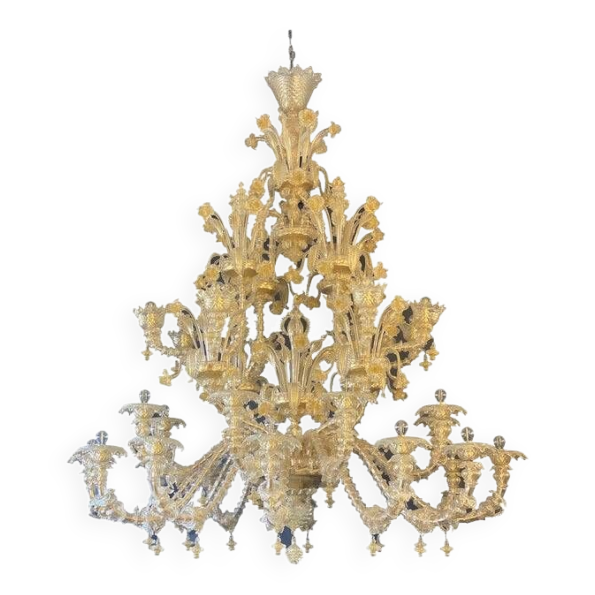 Contemporary Venetian "Ca Rezzionico" Gold Murano Glass Chandelier