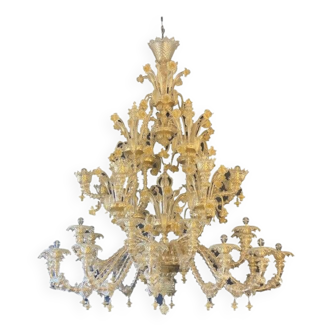 Lustre contemporain vénitien « Ca Rezzionico » en verre de Murano en or