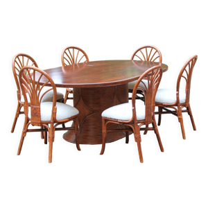 Ensemble table et 6 chaises - rotin