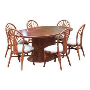 Ensemble table et 6 chaises - Rotin