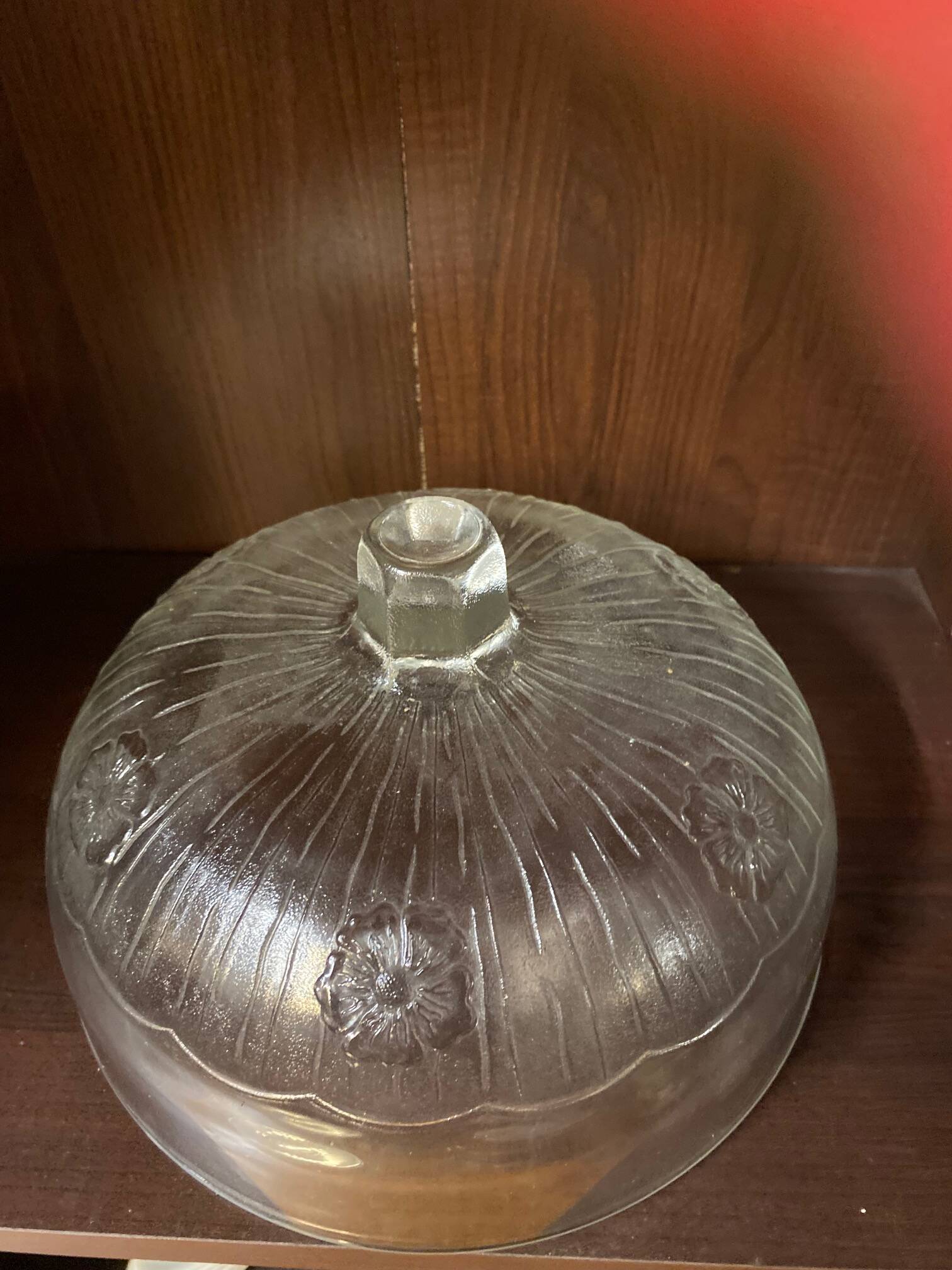 Cheese cover cake dish glass molded with relief flower decor