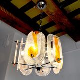 Murano mazzega chandelier, orange frosted glass, italy, 1970