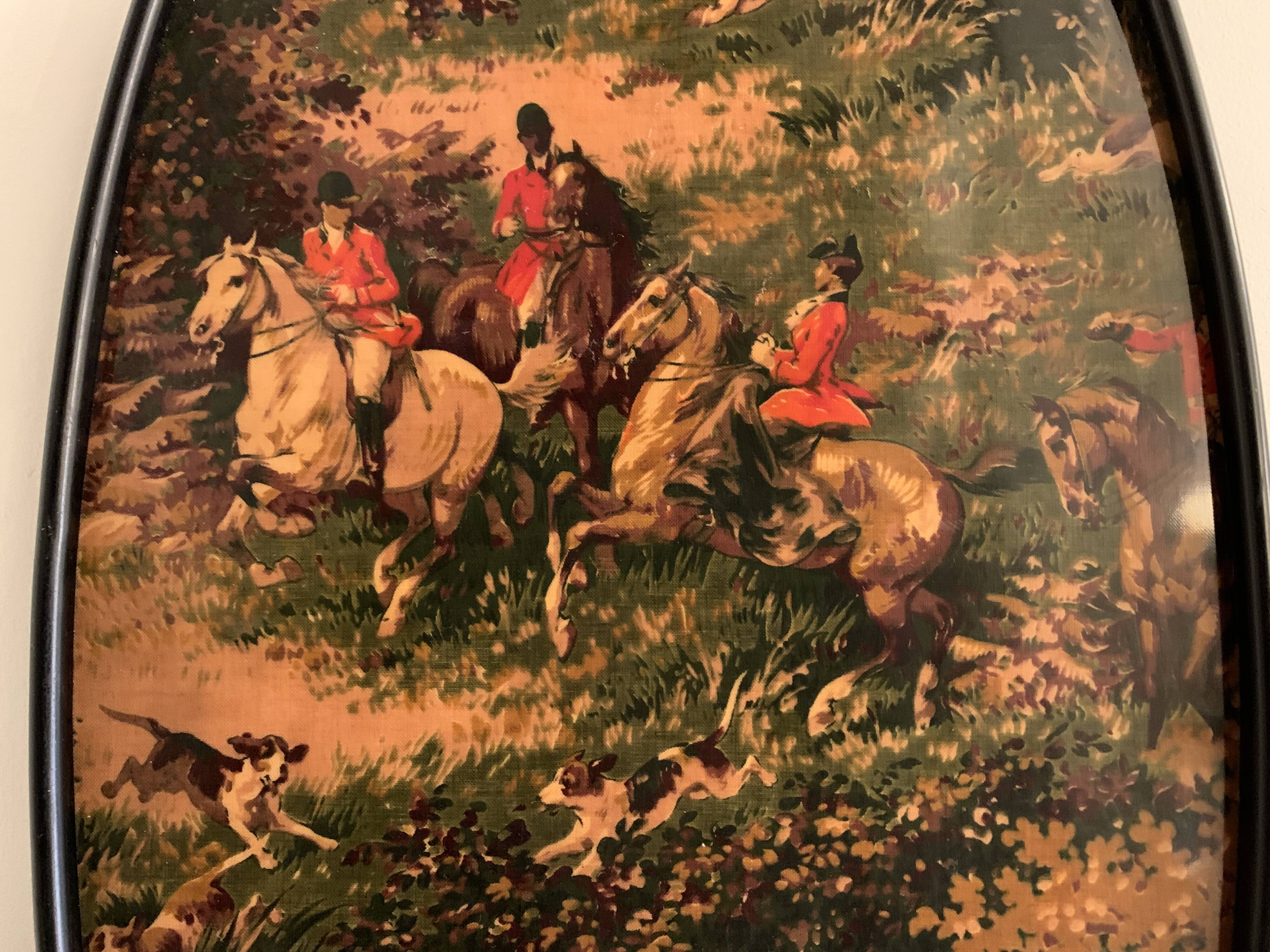Plateau de service en laiton et formica, chasse à courre anglaise