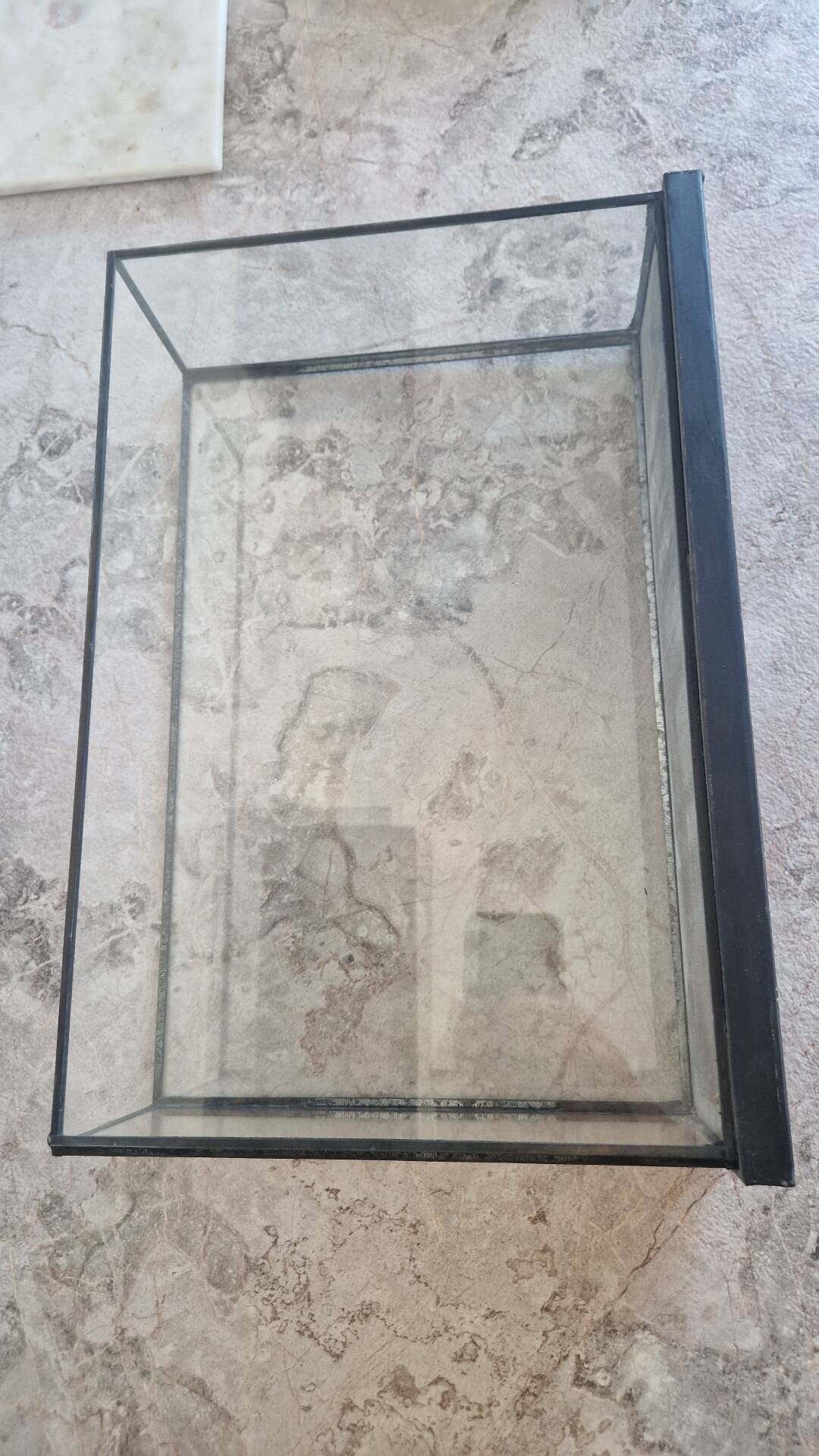 Showcase, antique table display in iron and glass