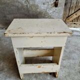 Vintage wooden stool side table creamy white