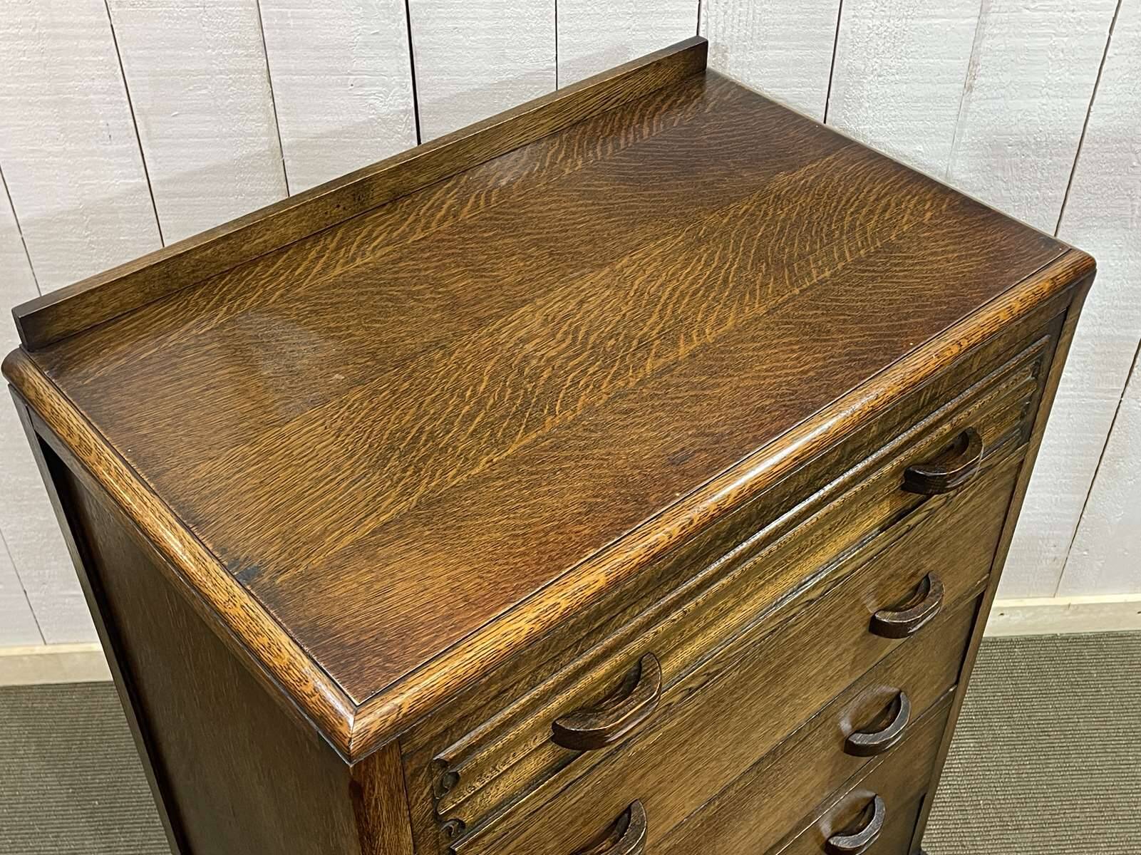 1950s English Art Deco oak chest of drawers