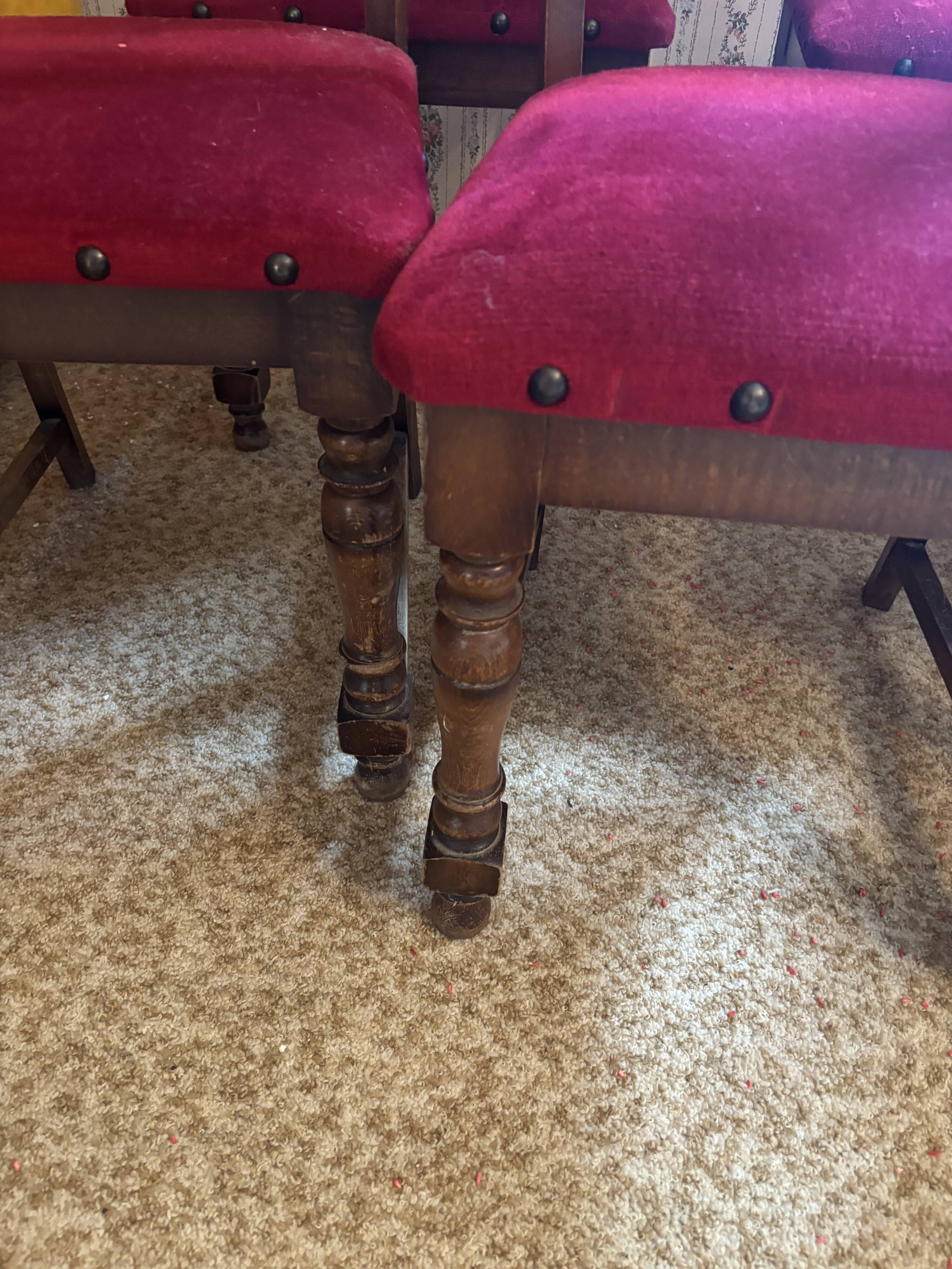 6 antique wooden and fabric chairs