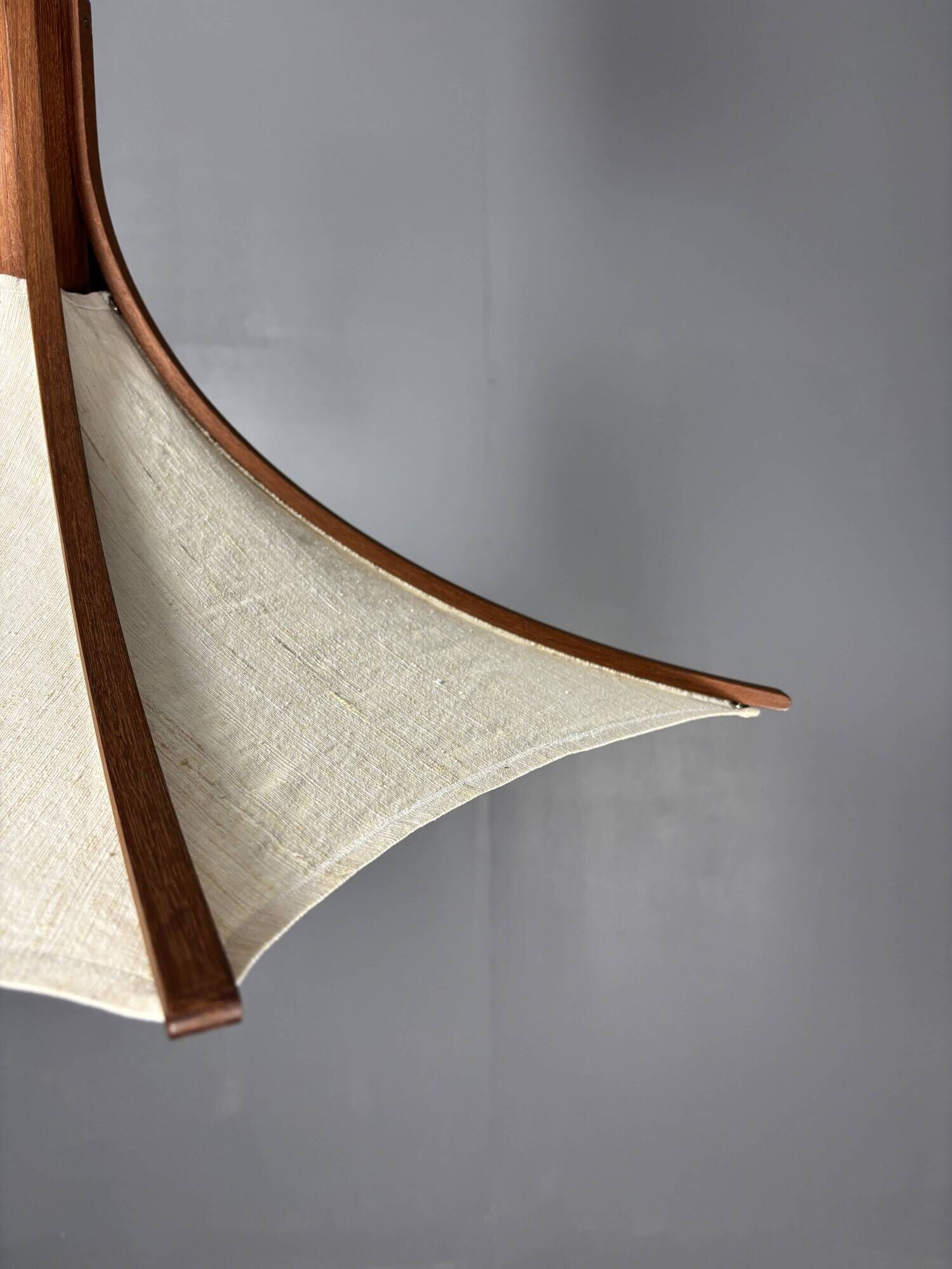 Teak And Linen Umbrella Counter Balance Pendant By Domus, 1970s