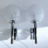 Pair of Murano Glass Chrome Wall Lights