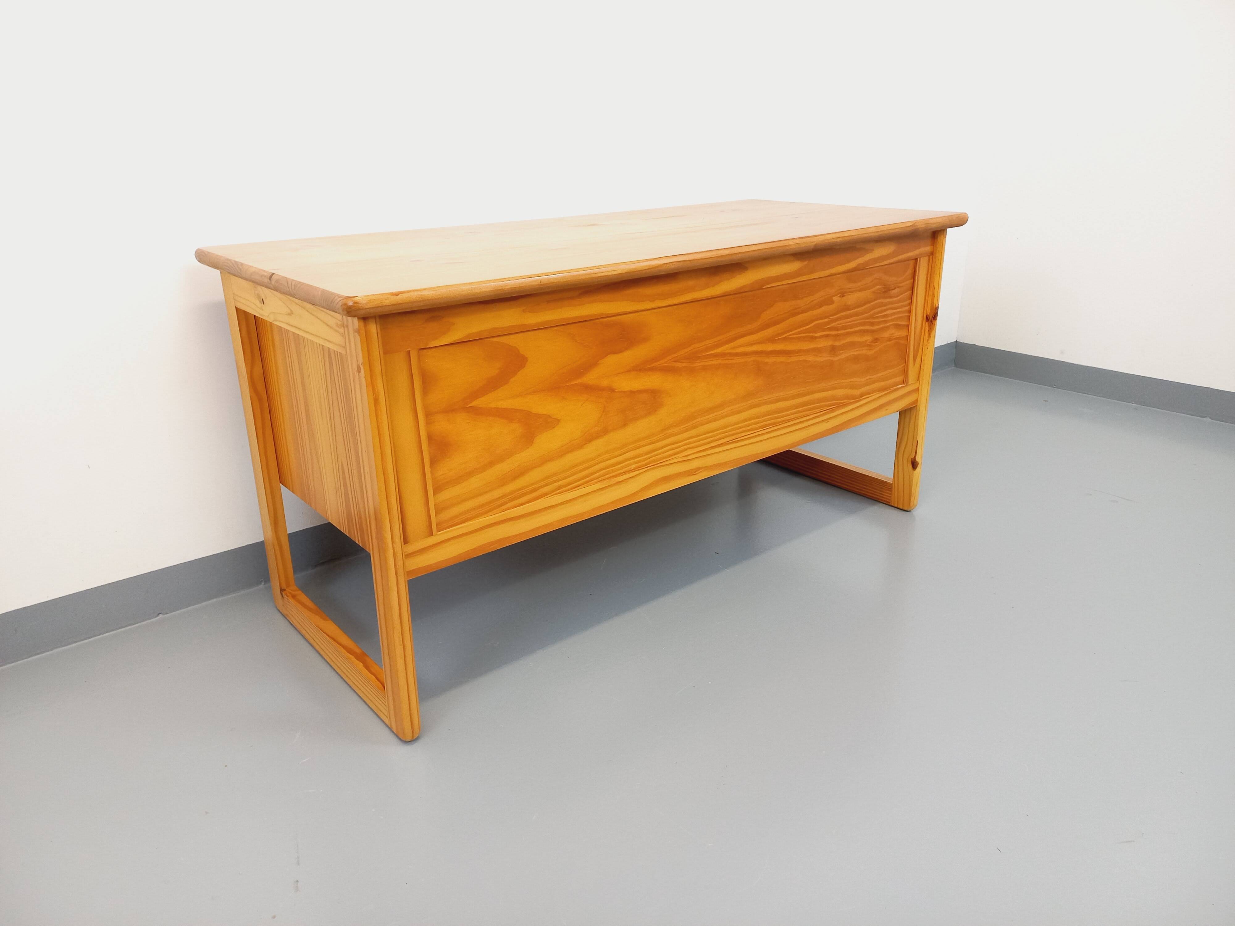Vintage sled leg pine executive desk from the 60s-70s