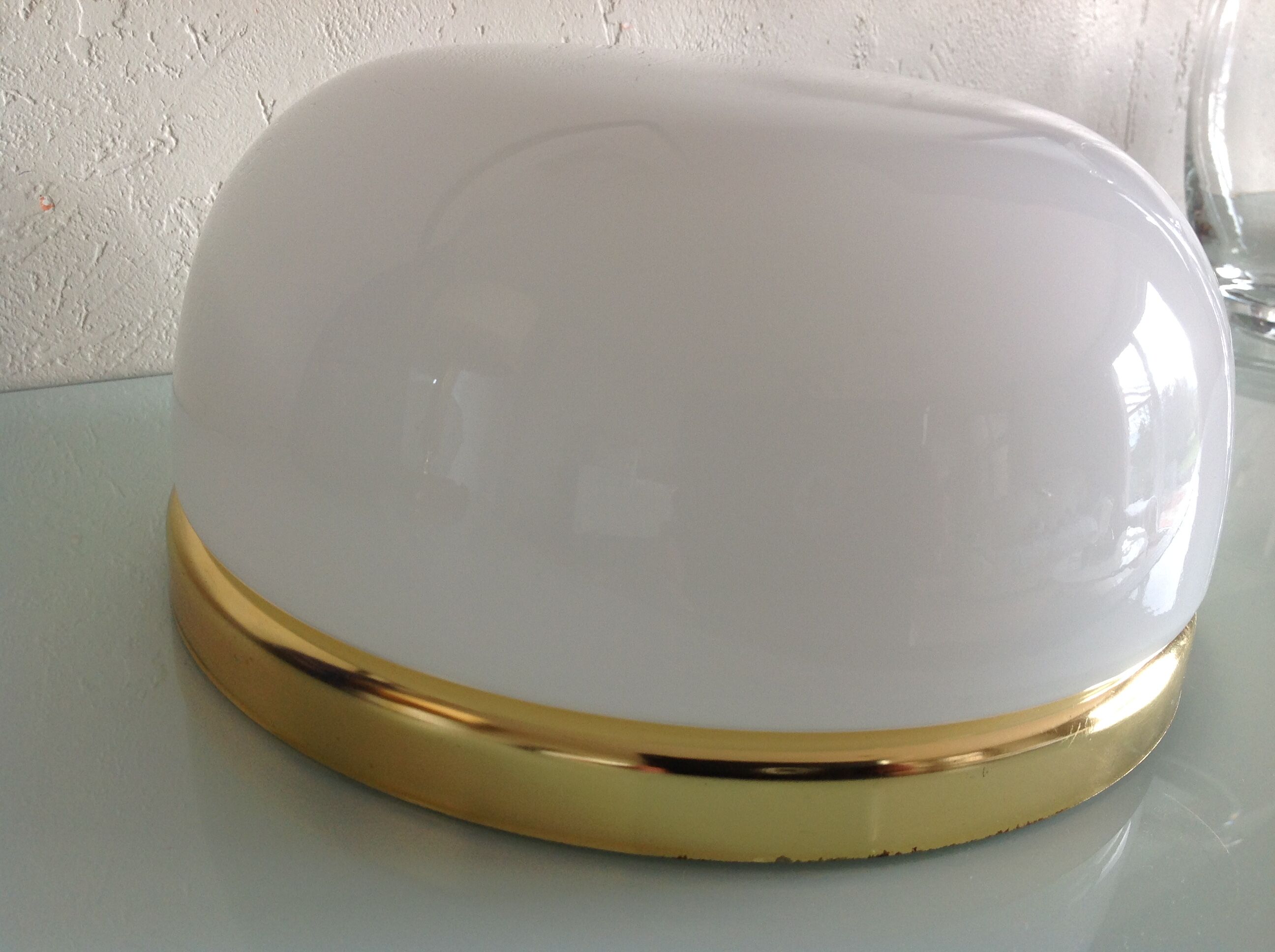 Half moon ceiling light in white opaline / vintage 70-80s