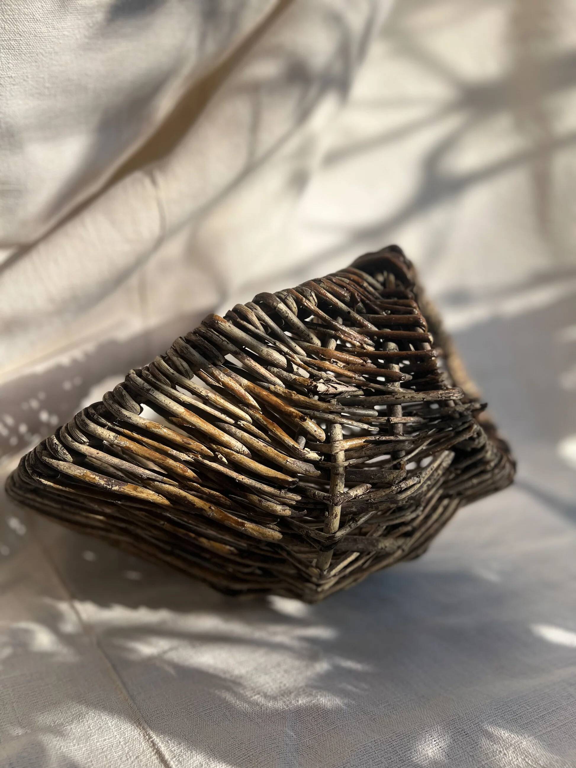 Hand-woven wicker harvest basket
