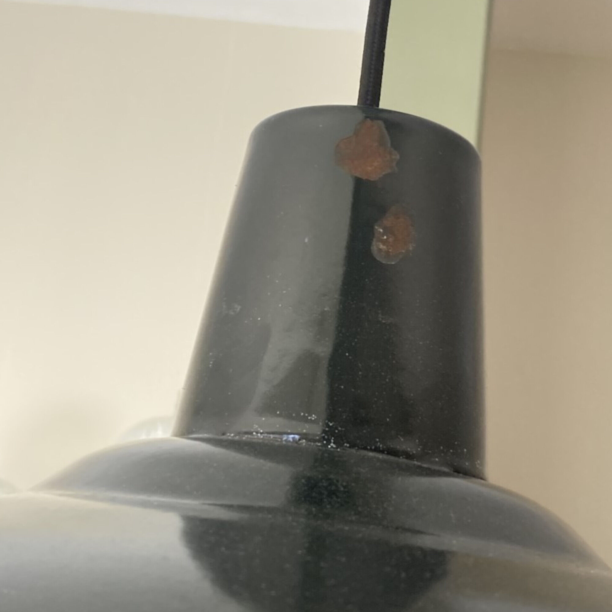 Old hanging lamp black enamelled sheet metal industrial vintage garage