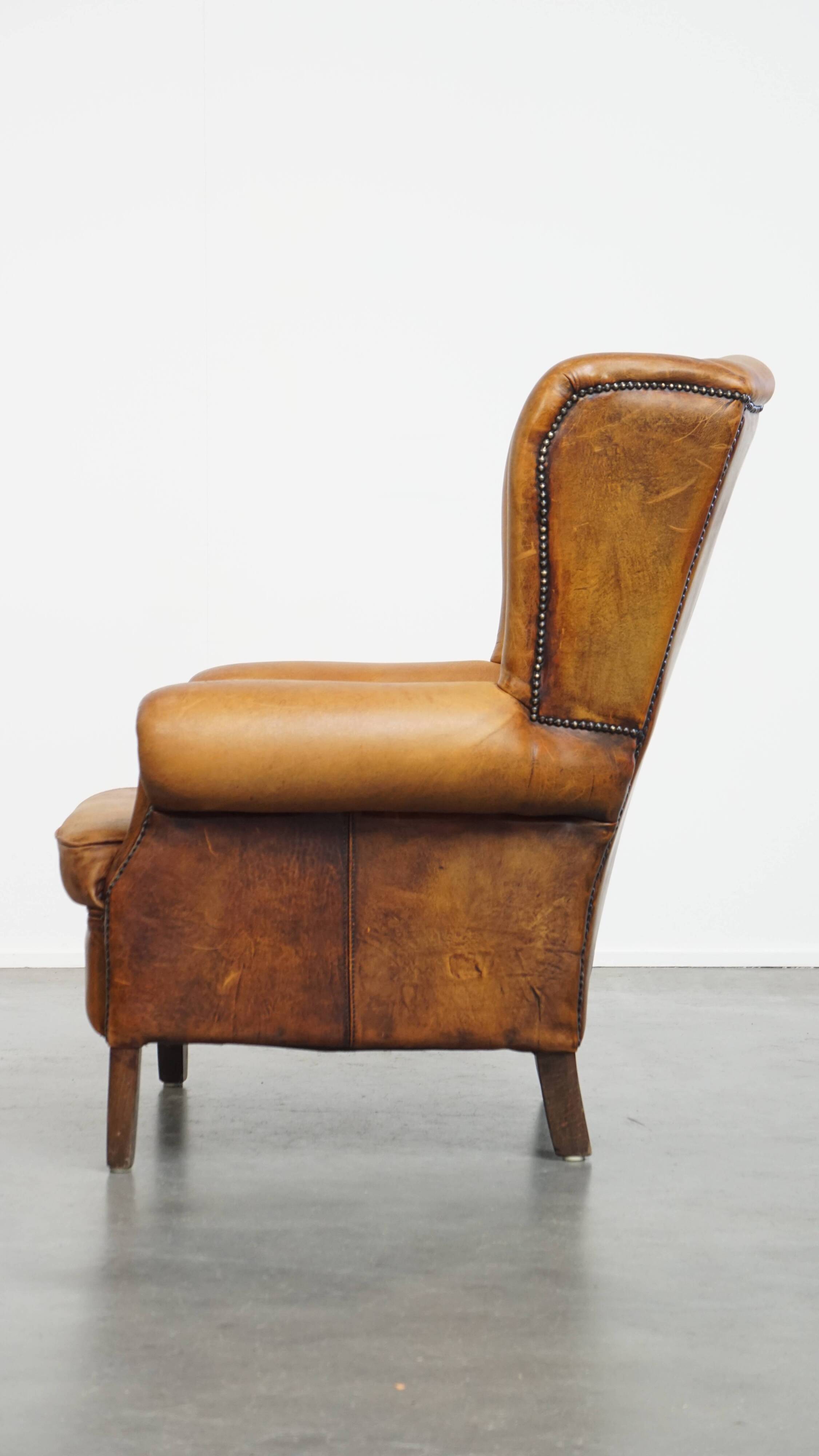 Vintage Wingback Chair Made from Sheepskin Leather