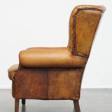 Vintage Wingback Chair Made from Sheepskin Leather